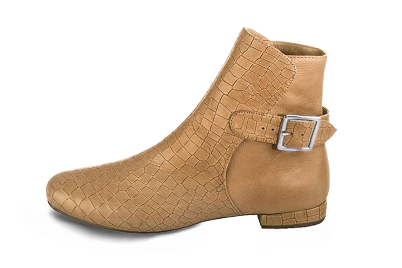 Sophisticated leather ankle boots detailed with an elegant back buckle and heel-strap finish for a distinct couture look, in camel leather with round toe and low block heel - Florence KOOIJMAN